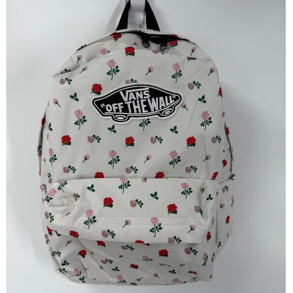 Vans Old Skool Classic Backpack White‎ Rose Floral Print Laptop Travel Bag